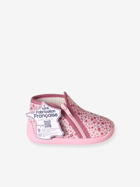 Slippers with Zip, Made in France, for Babies printed pink - vertbaudet enfant 