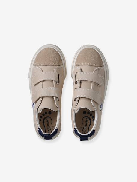 Boys' synthetic trainers with touch 'n' close fastening ecru+navy blue - vertbaudet enfant 