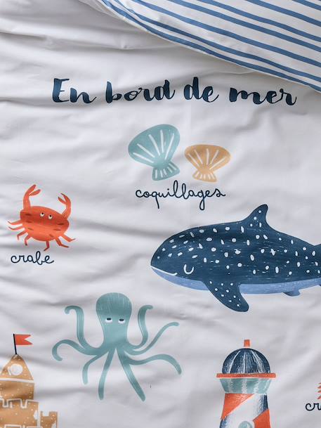 Duvet Cover & Pillowcase Set, SEASIDE printed white - vertbaudet enfant 