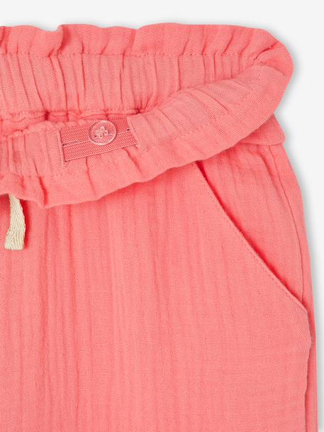 Wide-leg cotton muslin trousers grey green+rose - vertbaudet enfant 