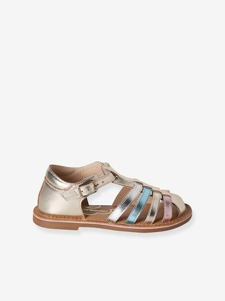 Leather buckle sandals for children gold - vertbaudet enfant 
