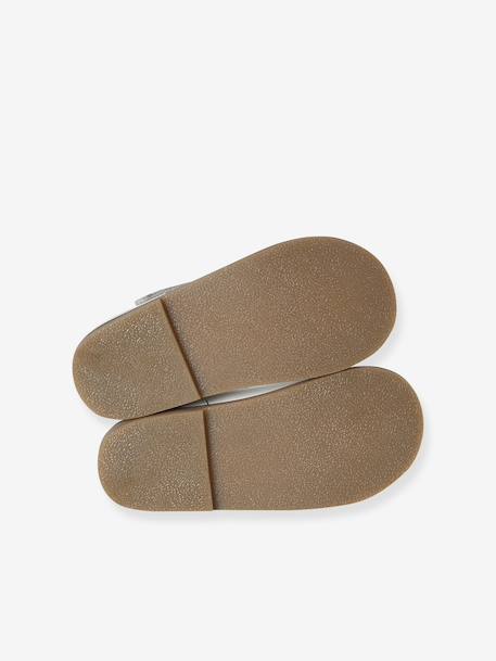 Girls' leather mary janes with touch-and-close fastening navy blue+white - vertbaudet enfant 