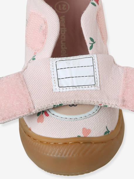 Fabric Indoor Shoes in Printed Fabric, with Hook-&-Loop Strap, for Babies chambray blue+printed pink+printed white - vertbaudet enfant 