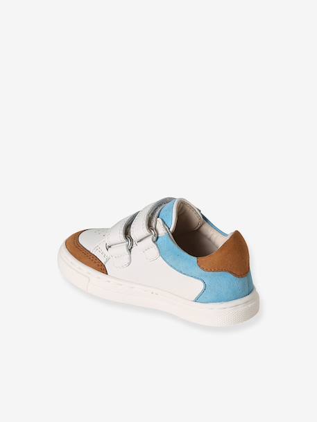 Leather trainers with hook and loop fasteners for babies set blue - vertbaudet enfant 