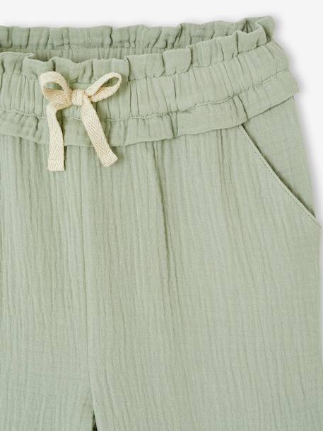 Wide-leg cotton muslin trousers grey green+rose - vertbaudet enfant 