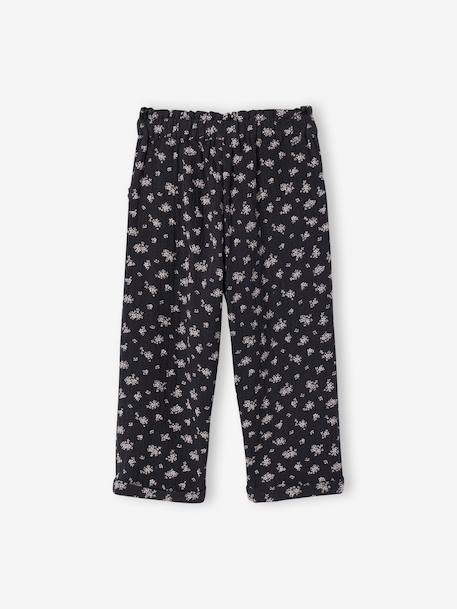 Cropped Cotton Gauze Trousers with Floral Print, for Girls anthracite+BLUE MEDIUM ALL OVER PRINTED+coral - vertbaudet enfant 