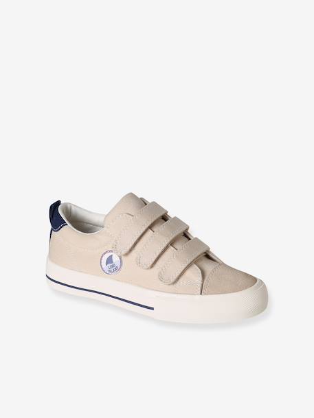 Synthetic trainers with touch 'n' close fastening for children ecru+navy blue - vertbaudet enfant 