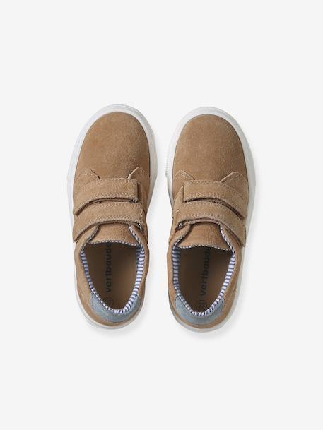 Derbies garçon cuir à scratchs beige+marine+MARRON MOYEN UNI - vertbaudet enfant 