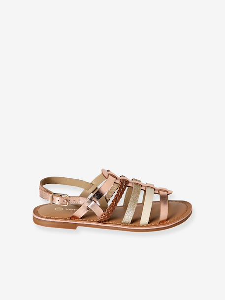 Multi-Strap Leather Sandals for Girls gold - vertbaudet enfant 