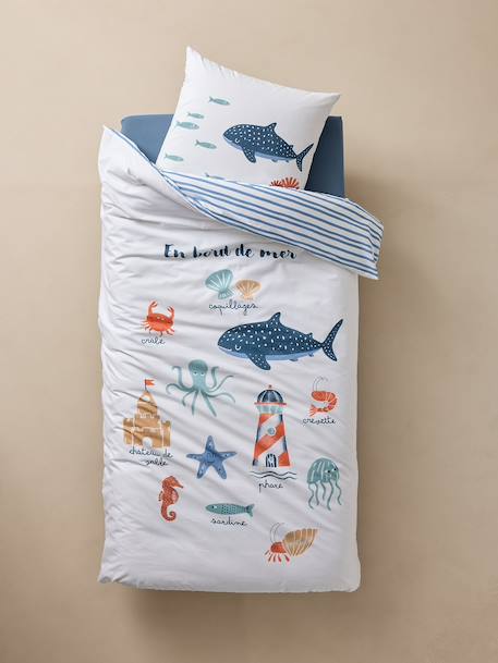 Duvet Cover & Pillowcase Set, SEASIDE printed white - vertbaudet enfant 
