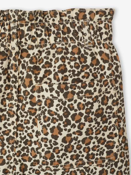 Wide-leg paperbag leopard print trousers for girls beige+chocolate+multicoloured+vanilla - vertbaudet enfant 