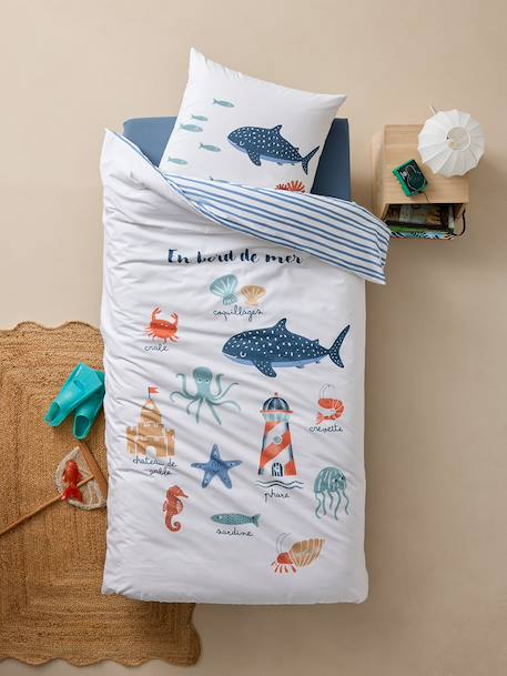 Duvet Cover & Pillowcase Set, SEASIDE printed white - vertbaudet enfant 