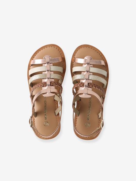 Multi-Strap Leather Sandals for Girls gold - vertbaudet enfant 
