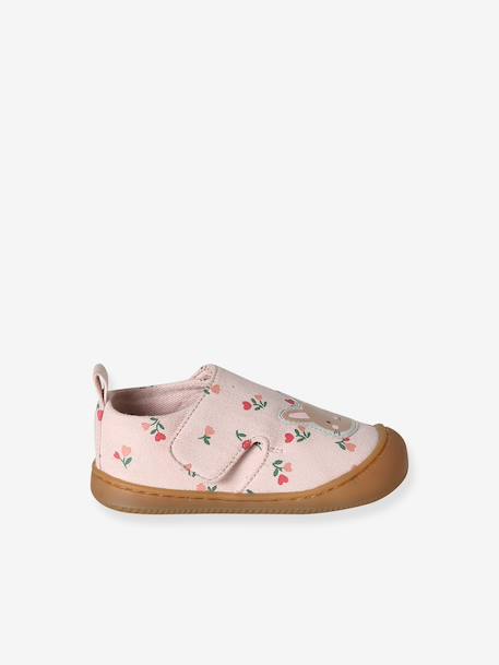 Fabric Indoor Shoes in Printed Fabric, with Hook-&-Loop Strap, for Babies chambray blue+printed pink+printed white - vertbaudet enfant 