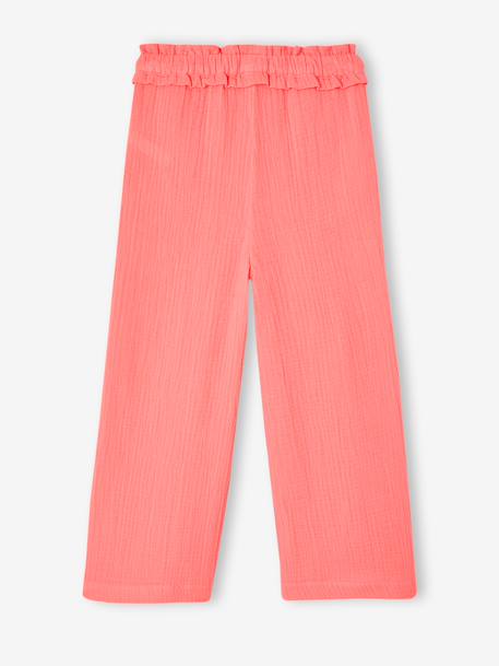 Wide-leg cotton muslin trousers grey green+rose - vertbaudet enfant 