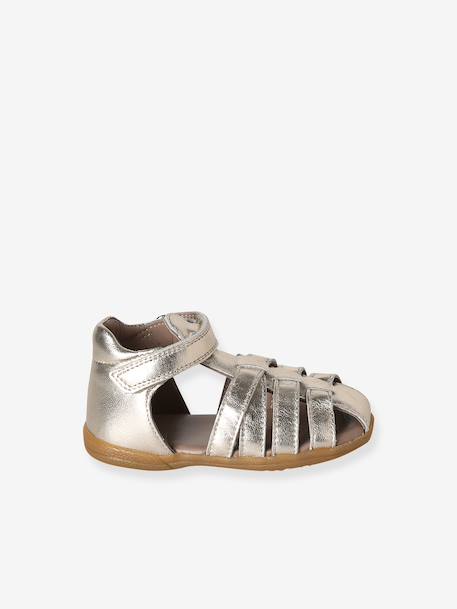 Leather Sandals for Baby Girls, Designed for First Steps gold+iridescent beige+printed white - vertbaudet enfant 