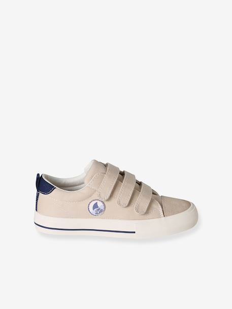 Synthetic trainers with touch 'n' close fastening for children ecru+navy blue - vertbaudet enfant 