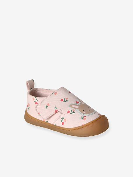 Chaussons bébé toile scratch blanc imprimé+bleu chambray+rose imprimé - vertbaudet enfant 