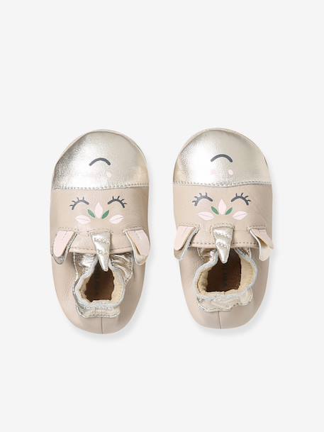 Elasticated Leather Slippers for Babies golden beige - vertbaudet enfant 