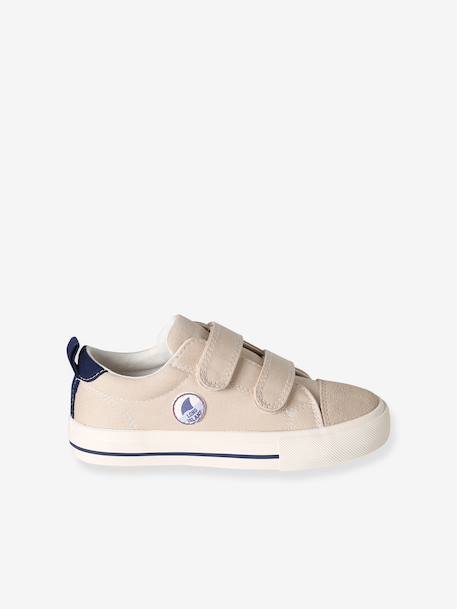 Boys' synthetic trainers with touch 'n' close fastening ecru+navy blue - vertbaudet enfant 