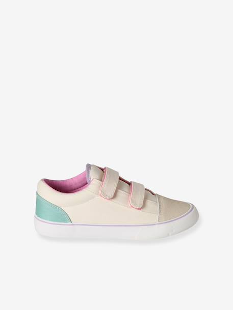 Girls' synthetic trainers with touch 'n' close fastening printed beige - vertbaudet enfant 