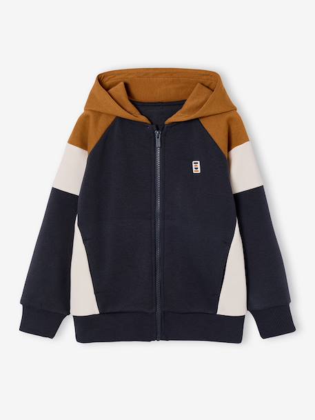 Zipped hooded sweatshirt for boys with colour block design green+medium blue+ochre - vertbaudet enfant 