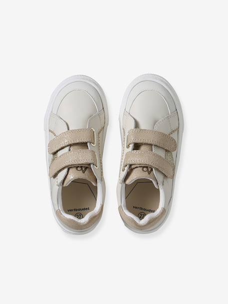 Baskets enfant fille cuir à scratchs blanc imprimé+écru - vertbaudet enfant 