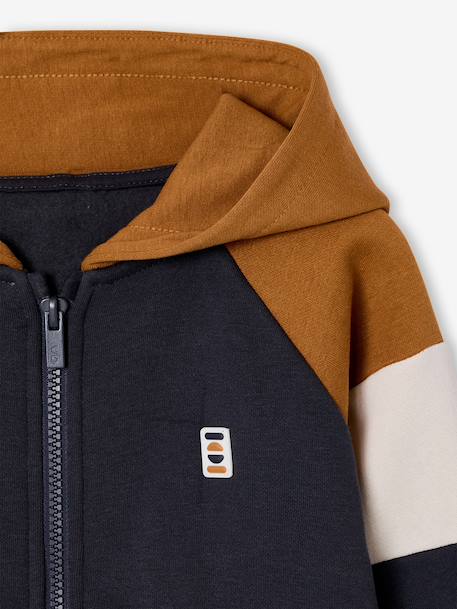 Zipped hooded sweatshirt for boys with colour block design green+medium blue+ochre - vertbaudet enfant 
