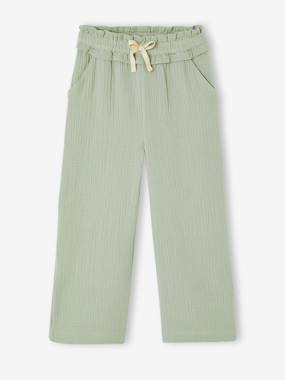 Girls-Wide-leg cotton muslin trousers