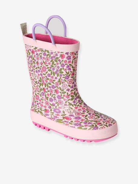 Printed Rubber Wellies for Children, Designed for Autonomy printed blue+set pink - vertbaudet enfant 