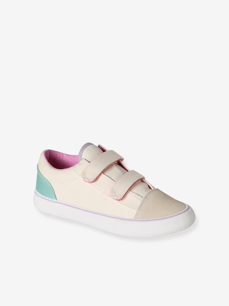 Girls' synthetic trainers with touch 'n' close fastening printed beige - vertbaudet enfant 