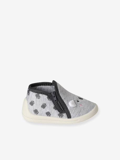 Zipped Slippers in Canvas for Babies printed grey - vertbaudet enfant 