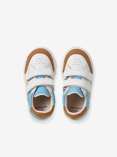Leather trainers with hook and loop fasteners for babies set blue - vertbaudet enfant 