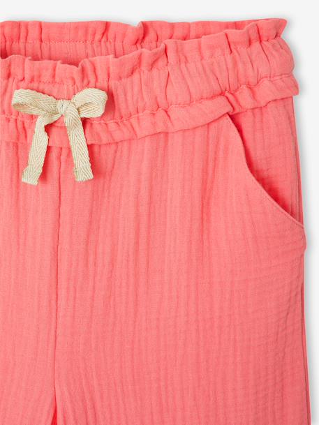 Wide-leg cotton muslin trousers grey green+rose - vertbaudet enfant 