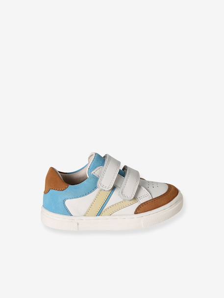 Leather trainers with hook and loop fasteners for babies set blue - vertbaudet enfant 