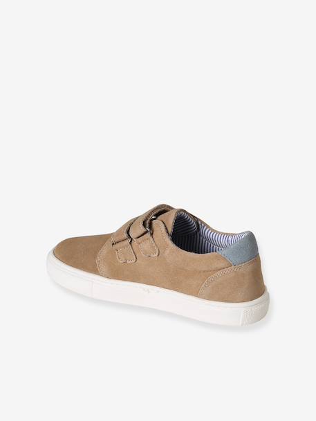 Leather Derby Shoes with Touch Fasteners for Boys beige+navy blue - vertbaudet enfant 