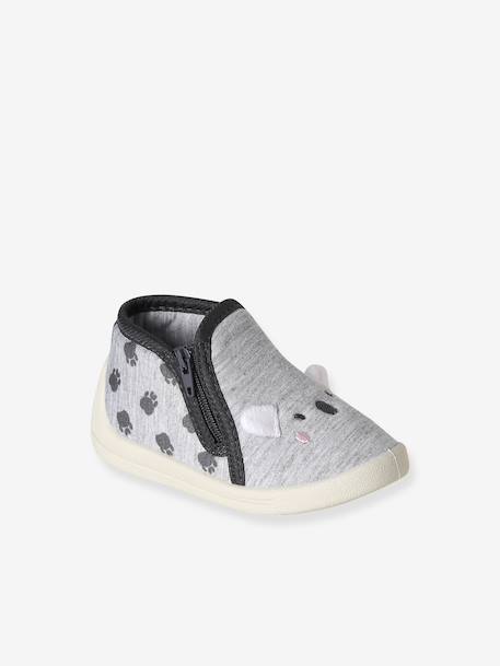 Zipped Slippers in Canvas for Babies printed grey - vertbaudet enfant 
