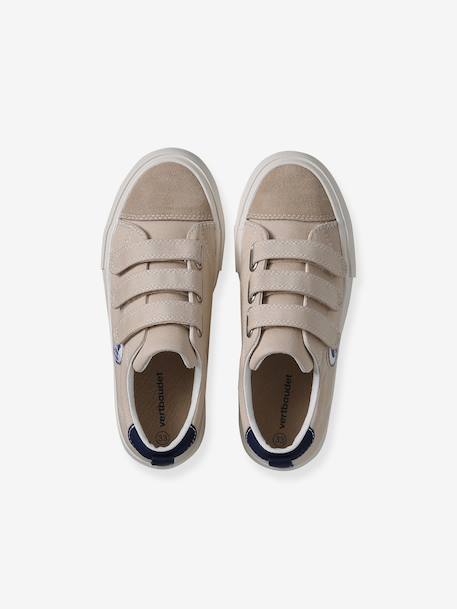 Synthetic trainers with touch 'n' close fastening for children ecru+navy blue - vertbaudet enfant 