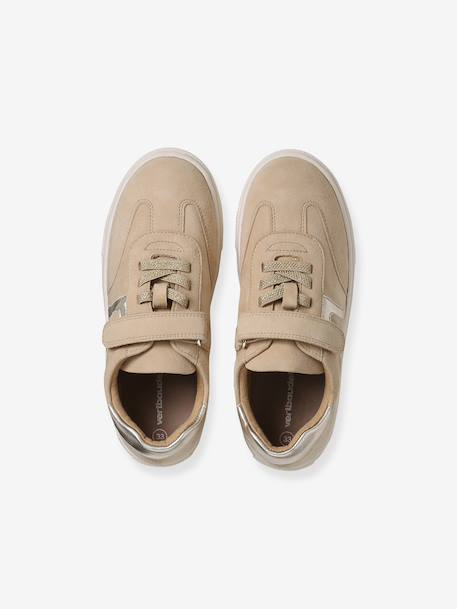 Girls' leather trainers with zip and laces brown - vertbaudet enfant 