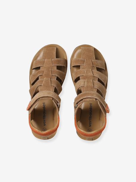 Leather Hook-&-Loop Sandals for Children camel - vertbaudet enfant 