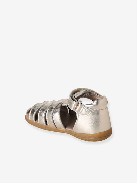 Leather Sandals for Baby Girls, Designed for First Steps gold+iridescent beige+printed white - vertbaudet enfant 