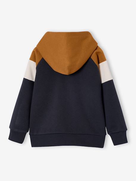 Zipped hooded sweatshirt for boys with colour block design green+medium blue+ochre - vertbaudet enfant 