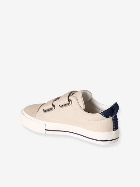 Boys' synthetic trainers with touch 'n' close fastening ecru+navy blue - vertbaudet enfant 