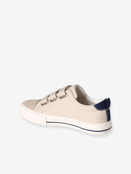 Synthetic trainers with touch 'n' close fastening for children ecru+navy blue - vertbaudet enfant 