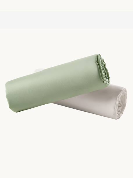 Pack of 2 Fitted Sheets in Recycled Cotton for Children ecru+pale pink+pearly grey+sage green - vertbaudet enfant 
