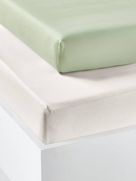 Pack of 2 Fitted Sheets in Recycled Cotton for Children ecru+pale pink+pearly grey+sage green - vertbaudet enfant 