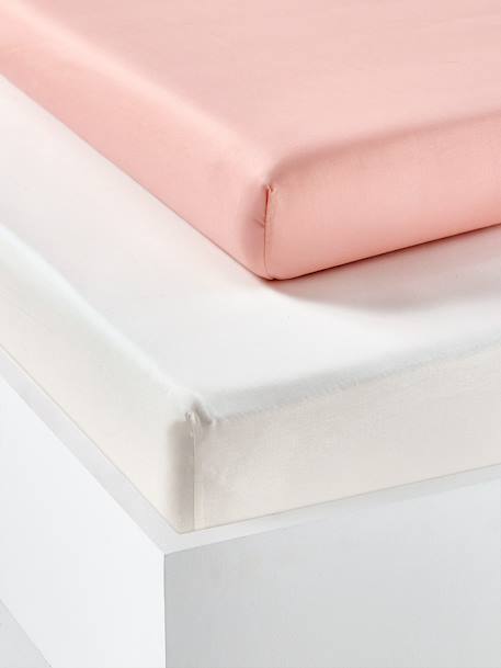Pack of 2 Fitted Sheets in Recycled Cotton for Children ecru+pale pink+pearly grey+sage green - vertbaudet enfant 