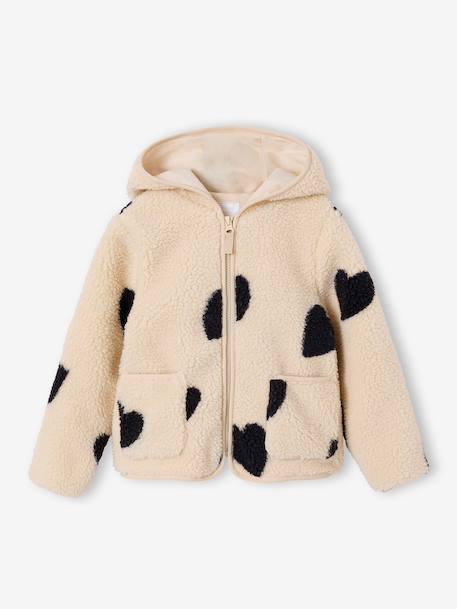 Girls' floral pop hooded sherpa jacket ecru+vanilla - vertbaudet enfant 