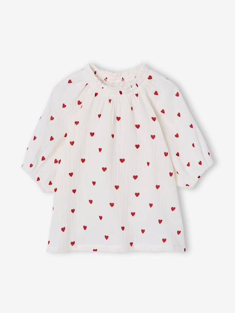 Girl's cotton gauze blouse ecru+sage green+vanilla - vertbaudet enfant 