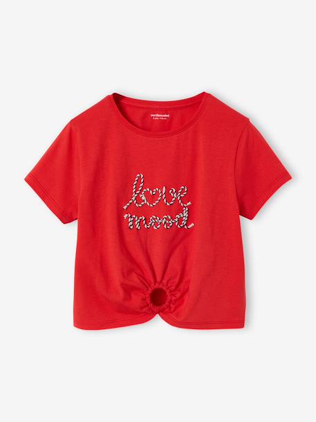 T-Shirt with Fancy Bow for Girls ecru+red+striped blue - vertbaudet enfant 